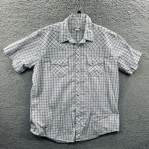 Wrangler Mens XL Plaid Western Ranch Snap Shirt Short Sleeve Country Barn Cowboy